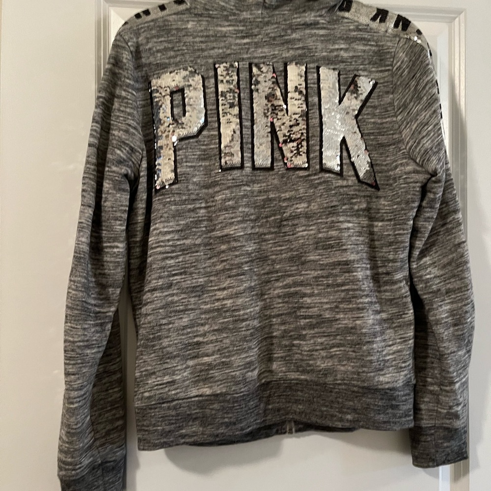 PINK sequins sweater, with hood.